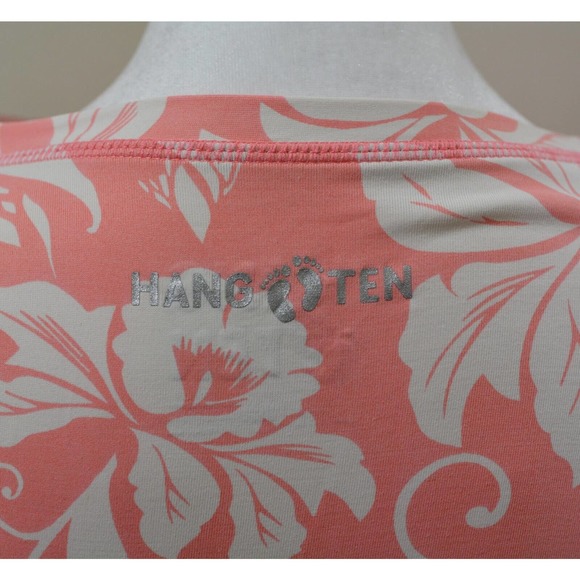 Hang Ten Women's Med Surf Shirt Sun Tee UPF 50+ Back Zip Pocket - Pink Floral - Picture 5 of 11